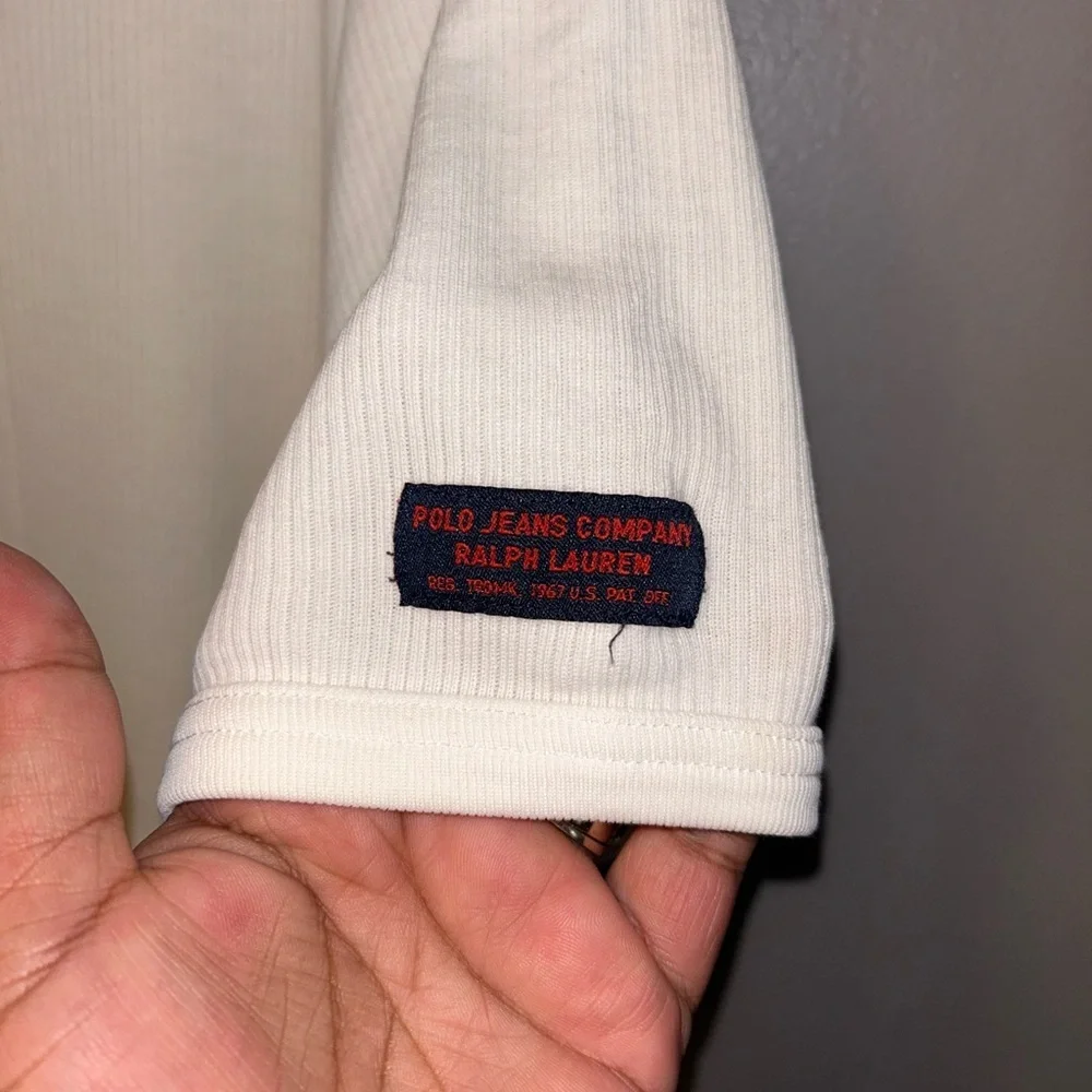 Vintage Polo Ralph Lauren shirt - cream ribbed short sleeve fitted tee